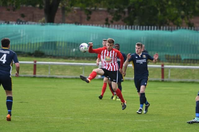 Sunderland RCA (red/white) v Bridlington Town in the FA Vase, at Meadow Park, Ryhope, on Saturday.