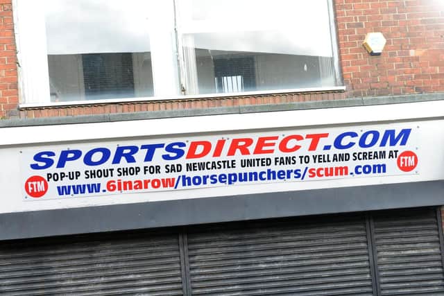 The shop front which mocked Newcastle United supporters.
