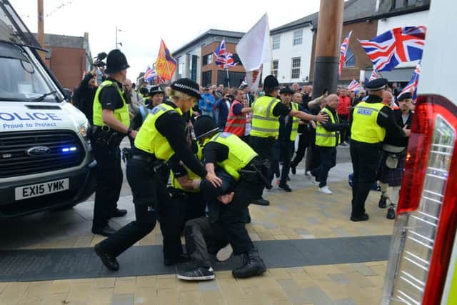 Democractic Football Lads Alliance protest through Sinderland City centre