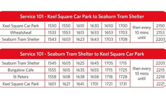 The bus timetable for Sunderland Illuminations 2018.