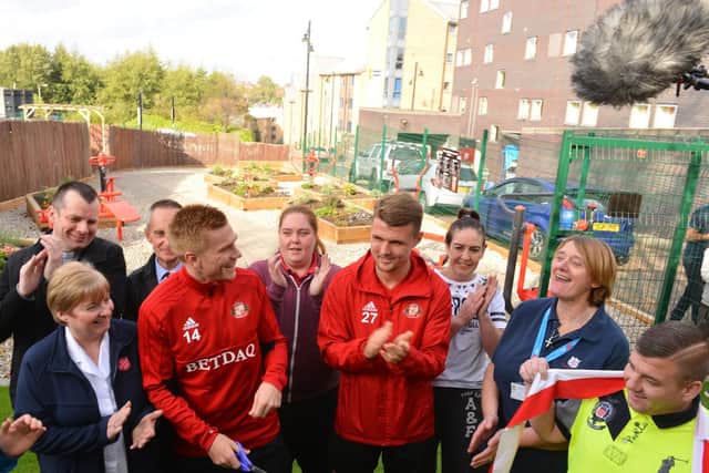 Salvation Army Swan Lodge new health space The Garden of Light opened by SAFC players Duncan Watmore and Max Power.