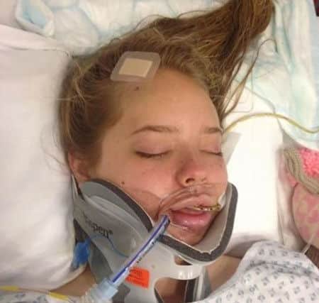 Lauren Boylen in hospital following her fall in July 2014.