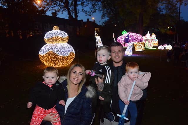 Opening night of Sunderland Illuminations and Festival of Light. Katy Harper with Roman Harper, nine months and Connor Widdrington with children Mason, two, and Elle Widdrington, one.