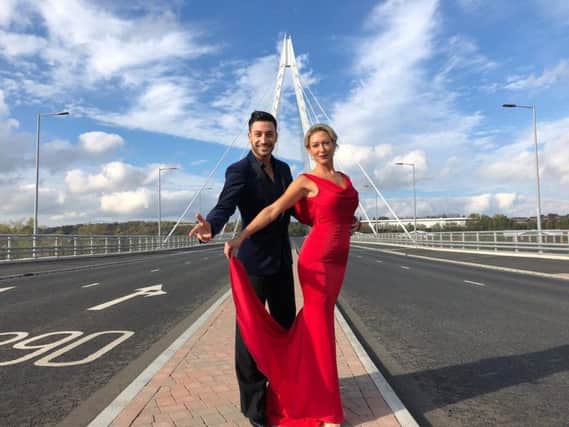 Strictly favourites Faye Tozer and Giovanni Pernice became the first people to officially dance across Sunderlands Northern Spire when they rehearsed their Foxtrot routine on the bridge deck.