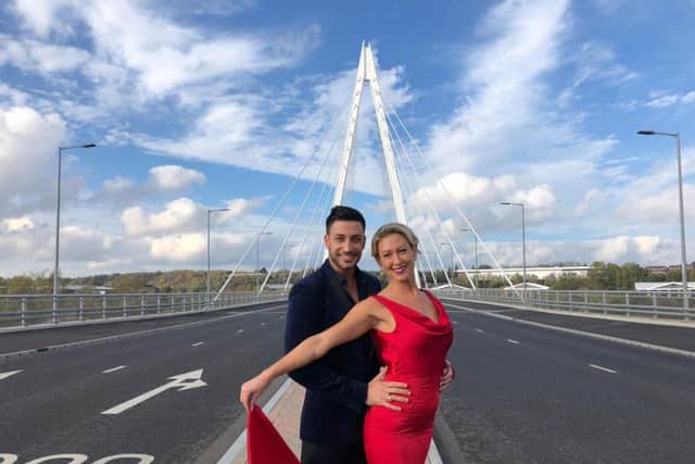 Strictly favourites Faye Tozer and Giovanni Pernice became the first people to officially dance across Sunderlands Northern Spire when they rehearsed their Foxtrot routine on the bridge deck.