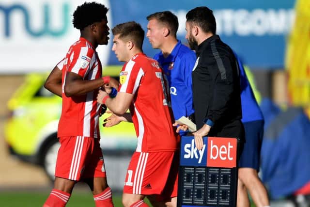 Josh Maja is subbed early in the win over Shrewsbury Town.