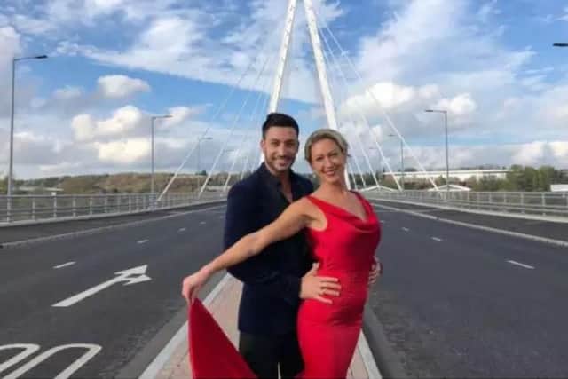 Faye Tozer and Giovanni Pernice dance on the Northern Spire bridge.