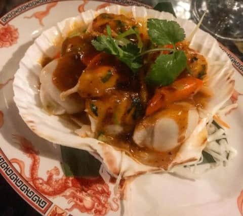 Hand dived steamed scallops