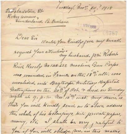 The letter penned by Katherine Revely after the death of her husband Robert - hours before the First World War Armistice was declared.
