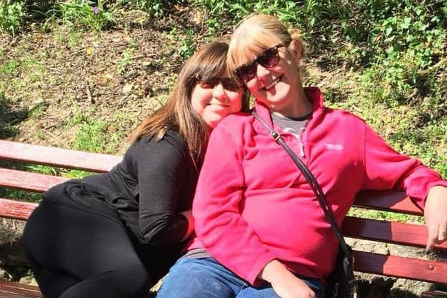 Kaylee Davidson-Olley and mum Carol, pictured in the pink sweatshirt which prompted her to lose weight.
