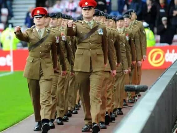 Soldiers at a previous Remembrance service at the Stadium of Light.
