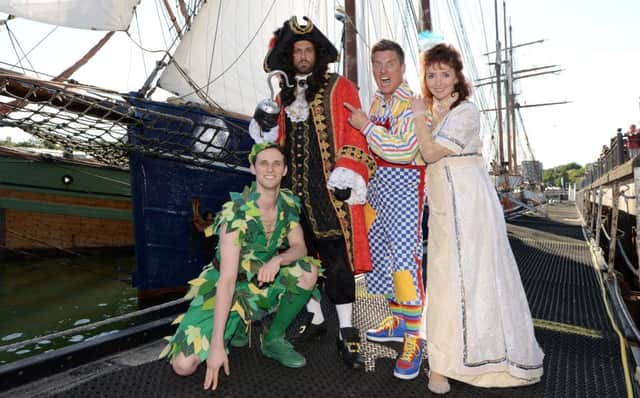 The cast of Peter Pan pictured at the Tall Ships Races in Sunderland. From left: Jamie Lomas, Richard McCourt, Melanie Walters and Josh Andrews.