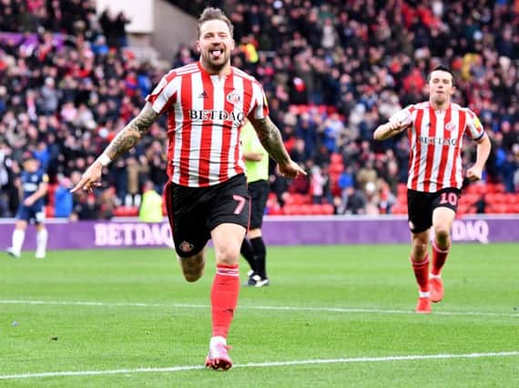 Chris Maguire celebrates his goal for Sunderland in the 3-0 win over Southend United.