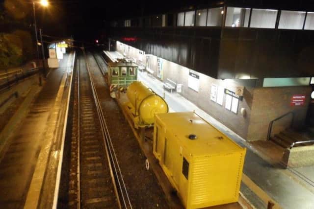 Two special treatment trains - one for each side of the Tyne - are sent out twice a day to clean the tracks and combat the problem of low rail adhesion. Pic: Nexus.