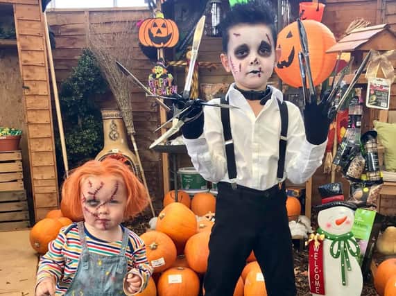 Ava Lamb age 17 months dressed as Chucky and her big cousin Evan Horsley age 7 dressed as Edward Scissorhands. Picture: Laura Horsley.
