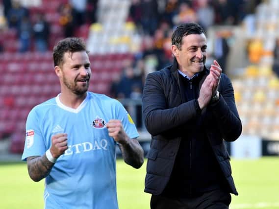 Jack Ross and Chris Maguire celebrate Sunderland's win at Bradford City