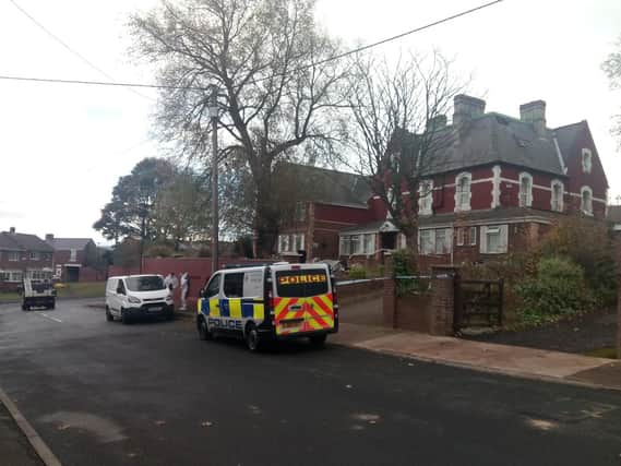 Police at the Manor House Care Home building in Easington Lane after the fatal fire