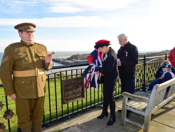 Sue Snowdon, Lord Lieutenant of County Durham, unveils the plaque installed as part of the Seaham Field of Remembrance memorial.