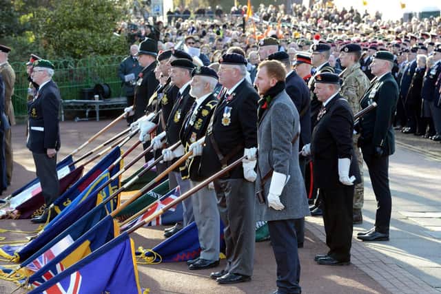 The standards being lowered at last year's Remembrance Day parade in Sunderland.