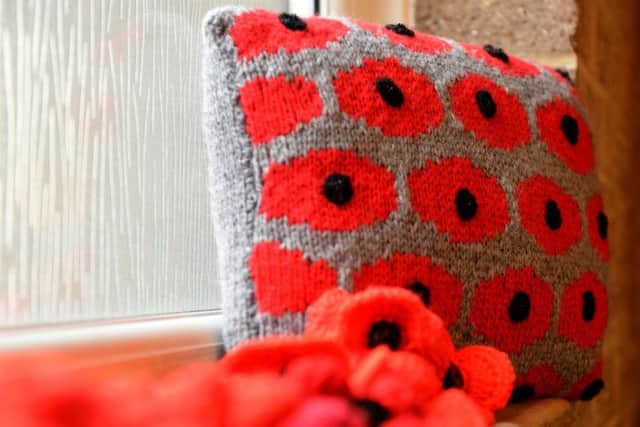 A crocheted pillow of poppies at Houghton Methodist Church. Picture by FRANK REID