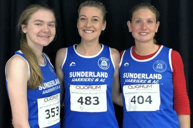 Sunderland Harriers Eve Quinn, Jenna Wilkinson and Alice Smith.