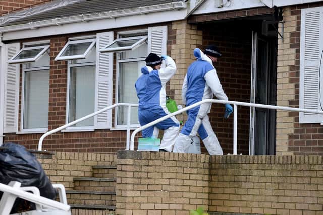 Scene of crime officers at the former Manor House Care Home in Easington Lane following the death of a man at the site in the early hours of Saturday.