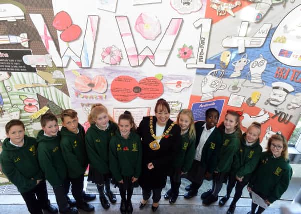 Mayor of  Sunderland Coun Lynda Scanlan with Hill View Junior School pupils in the Space for Reflection.