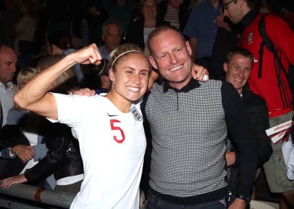Steph Houghton celebrates England's World Cup qualification