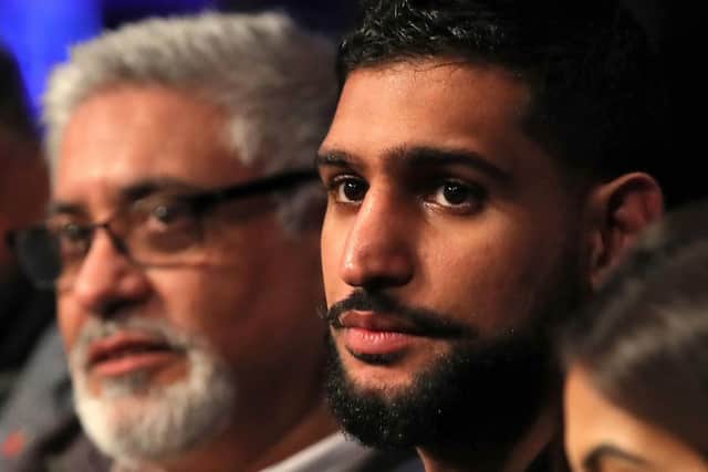 Amir Khan was ringside in Manchester on Saturday as Josh Kelly won inside a round. Pic via Simon Stacpoole/ Matchroom.