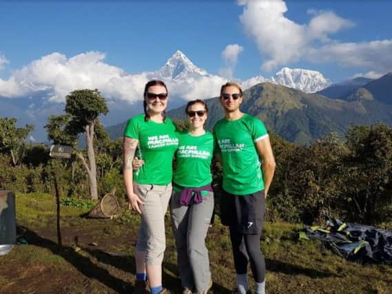 Amy Peters, Chris Appleby, and Emma Hodgkiss at Tara Top in the Himalayas.