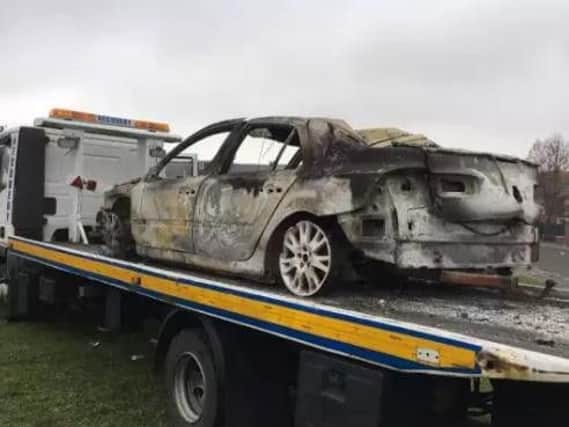 A car was set alight during the attacks on Bonfire Night. Picture by BBC Newcastle.