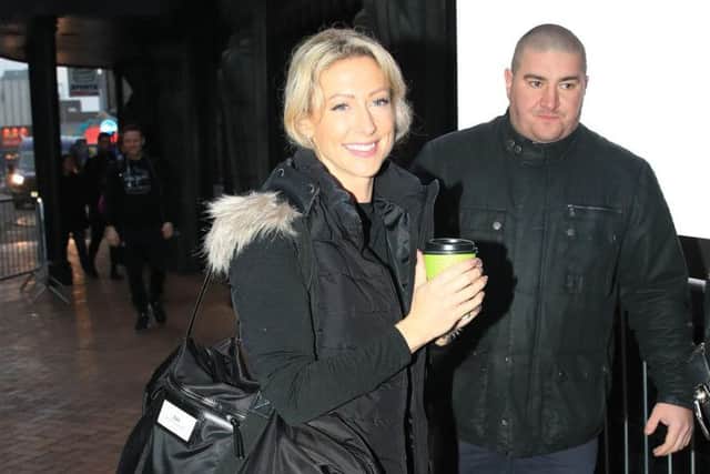 Faye Tozer arrives in Blackpool for the rehearsals for Saturday's special Strictly Come Dancing show at the Tower Ballroom. Pic: Peter Byrne/PA Wire.