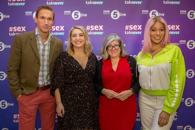 Dr Christian Jessen, 5 Live's Anne Foster and model and activist Munroe Bergdorf attend the debate at the National Glass Centre in Sunderland with Professor Clarissa Smith from University of Sunderland