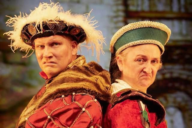 Simon Nock as Henry VIII and Lisa Allen as Anne Boleyn in Horrible Histories: Terrible Tudors