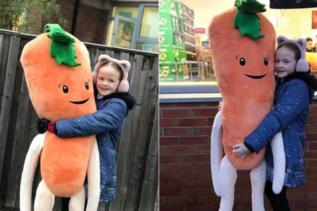 Maizie Anderson with Kevin the Carrot. Picture: Ashley Ambler Anderson.