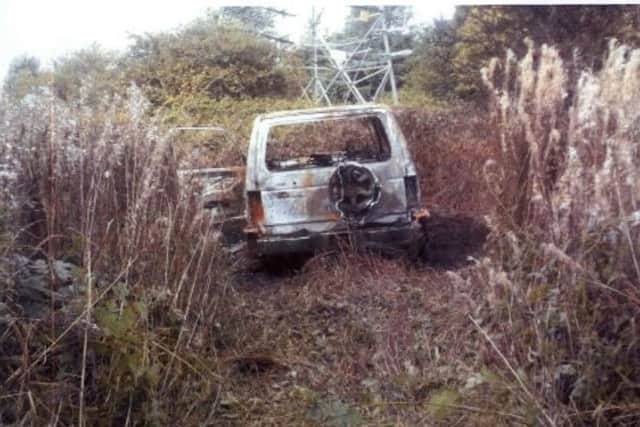 The burnt-out Mitsubishi Pajero taht was used in the shooting