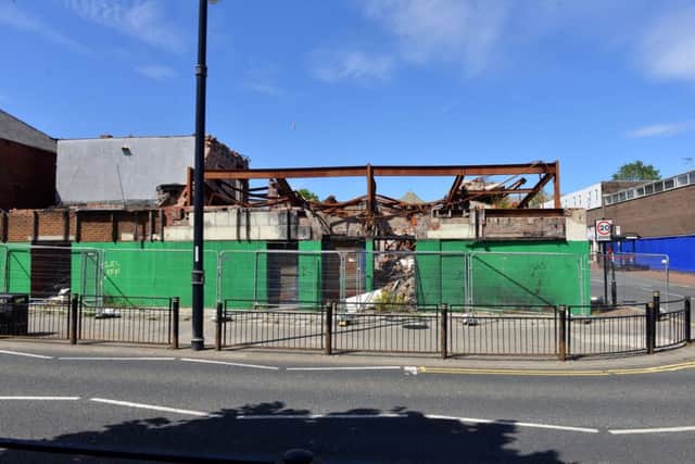 Former fire damaged bingo hall at Southwick before the clearance work began.