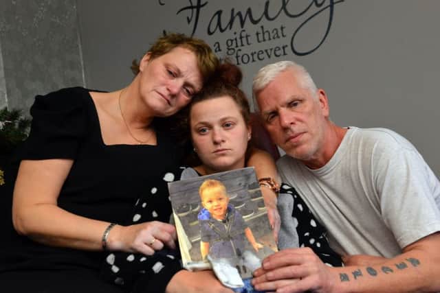 Katrina Farnell lost her son Sheldon Farnell. Pictured with grandmother Nicola Farnell  and grandfather Gary Farnell