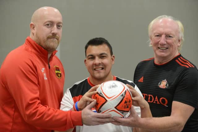 Disabillity awareness football match with South Tyneside Ability Football Club and Sunderland AFC staff and former players. From left Justin Laidler, Shaun Clark and Micky Horswill.