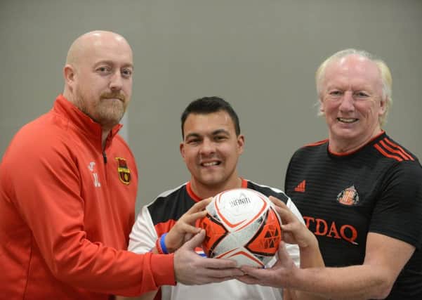 Disabillity awareness football match with South Tyneside Ability Football Club and Sunderland AFC staff and former players. From left Justin Laidler, Shaun Clark and Micky Horswill.