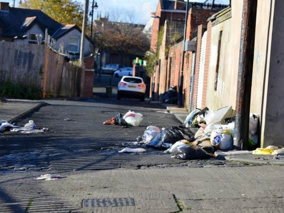 Rubbish in back lanes near Southwick Road, Sunderland, during a previous complaint about littler sweeping the city's streets.
