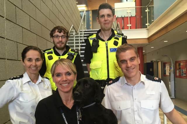 From left, Chief Inspector Sam Rennison, PC Smith, Sally College, PC Baines and Superintendent Barrie Joisce.
