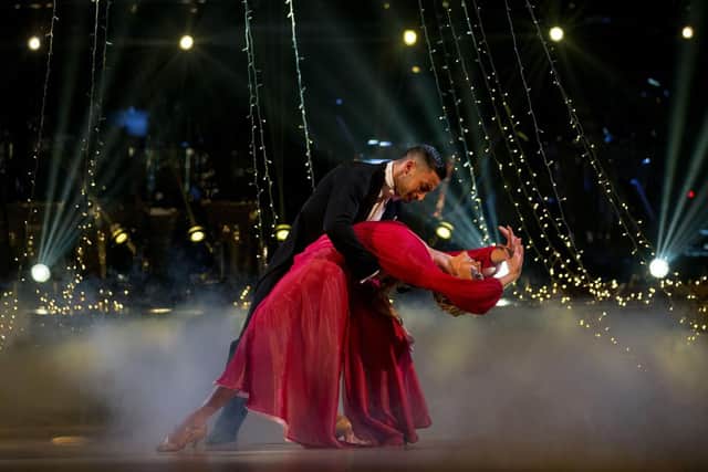 Faye and Giovanni take on the waltz. Picture: Guy Levy/BBC/PA.