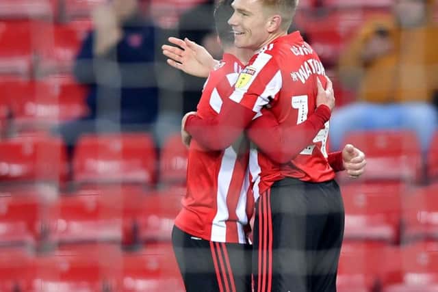 Duncan Watmore celebrates Sunderland's first goal in the 2-0 win over Notts County.