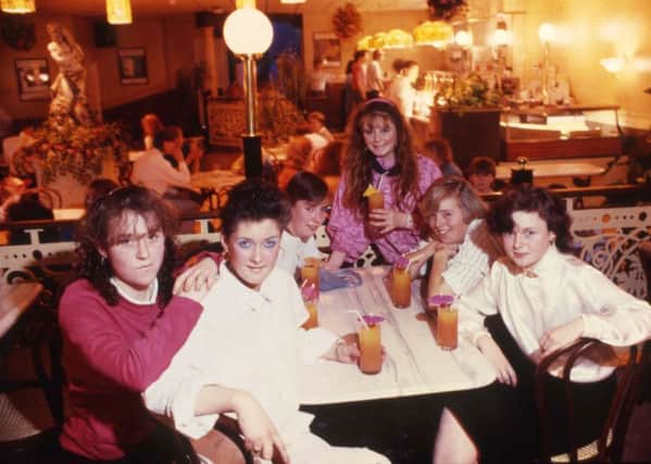 Taking a rest from dancing and an opportunity to sip at a Bentley's special cocktail. Left to right:   Michelle Rogers, 16; Susan Bradley, 15; Marie McKenzie, 16; Rayna Charles, 16; Ellen Brand, 15; and Karen Tamsey, 15.