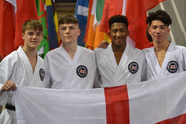 Matthew Gibson, far left, with other members of the KUGB England squad.