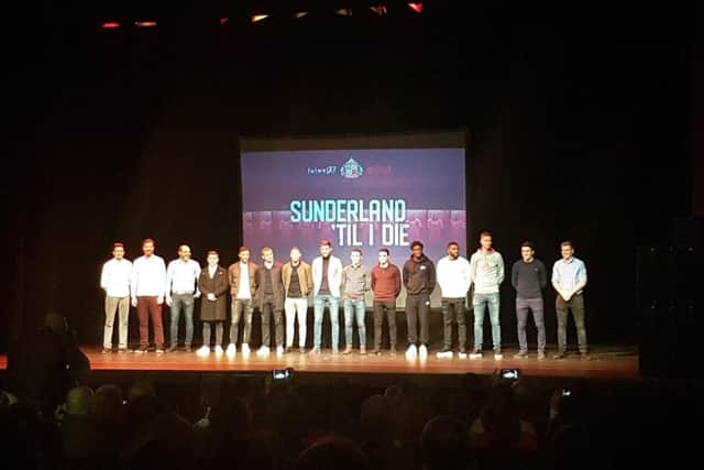 The Sunderland AFC squad take to the stage at the Empire Theatre ahead of the screening.