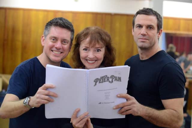 Sunderland Empire's Peter Pan rehearsals. From left Richard McCourt as Smee, Melanie Walters as Mrs Darling/Mermaid and Jamie Lomas as Hook and Mr Darling.