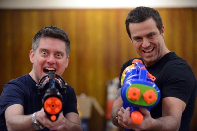 Sunderland Empire's Peter Pan rehearsals. From left Richard McCourt as Smee and Jamie Lomas as Hook and Mr Darling.