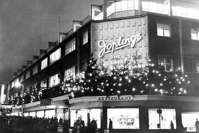 The festive illuminations on Joplings department store in Sunderland 1962.